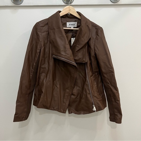 NWT BB Dakota Faux Leather Jacket w/ Zipper & Asymmetrical Collar - Picture 7 of 10